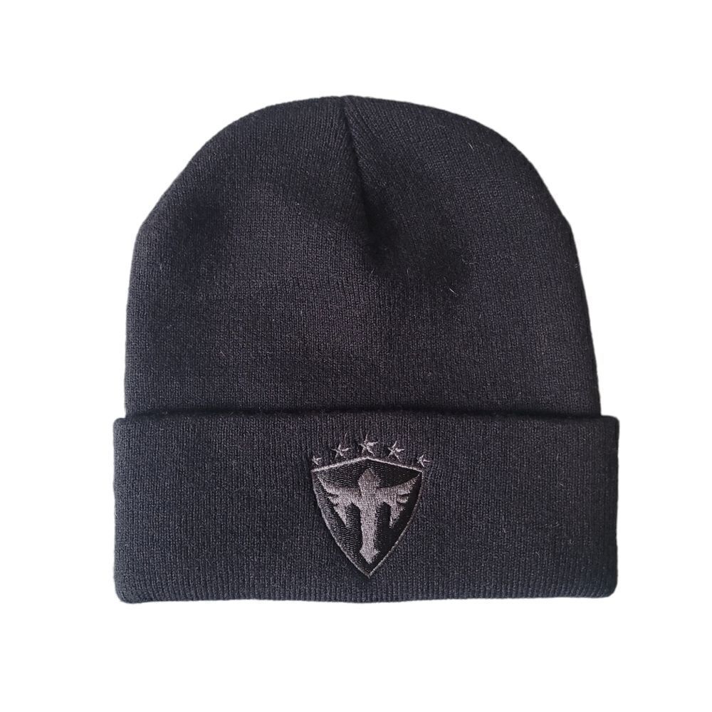 All black logo knit beenie cap